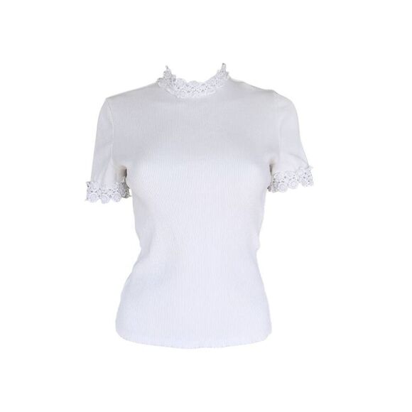 sandro lace eyelet-trim ribbed t-shirt - Picture 1 of 7